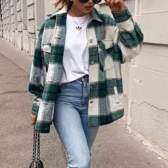 Tops - SOLD OUT Green Plaid Oversized Flannel Shacket Shirt Jacket
